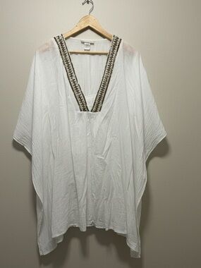 La Blanca White Embroidered V-Neck Tunic Cover Up